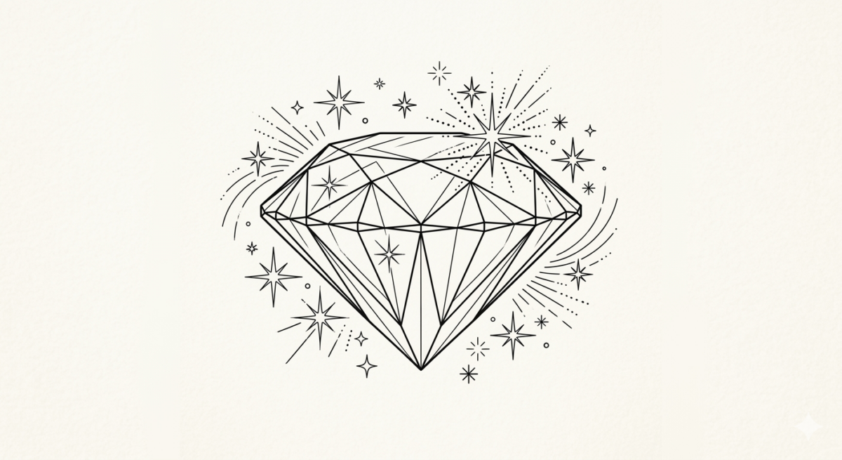 Line drawing of a sparkly gem
