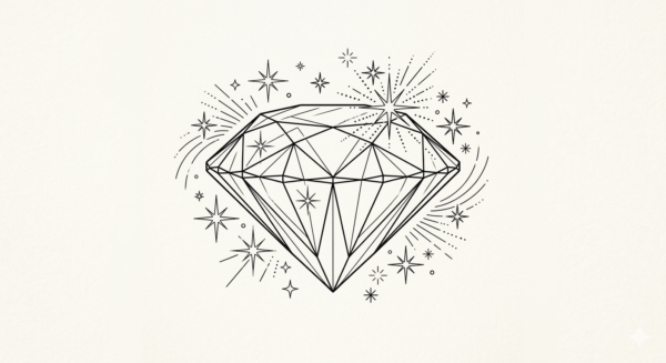 Line drawing of a sparkly gem
